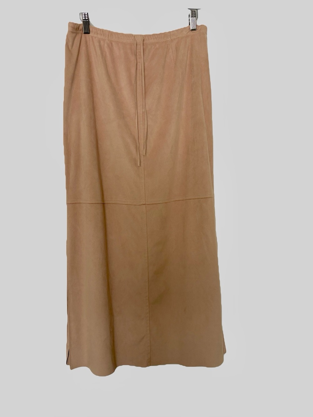 J. Jill Tan Faux Suede Maxi Skirt Size M Drawstring Side Slits